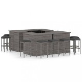Set Bar Gradina Poliratan Gri 16 Piese vidaXL, Masa 100cm + 12 Scaune, Perne Antracit Incluse