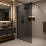 Paravan dus Walk-In 100x195cm, Sticla Gri securizata 8 mm, Profil metalic rezistent, Negru