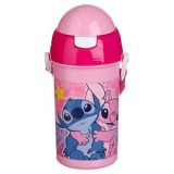 Sticlă de apă pop-up din plastic cu model Stitch, 500 ml, roz, CMCLASS