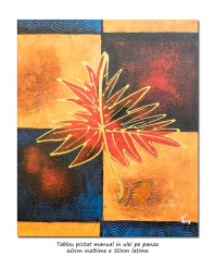 Tablou abstract pictat manual, Frunza de stejar, 60x50cm ulei panza in relief efect 3D