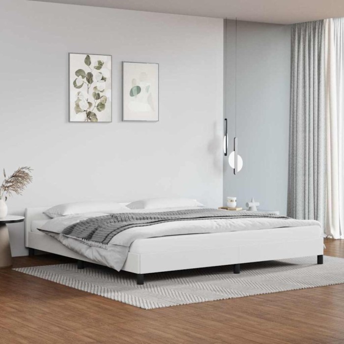 vidaXL Cadru de pat cu tăblie, alb, 200x200 cm, piele ecologică