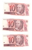 3 x Bancnota Brazilia 10 reais 2006, serii consecutive, aUNC
