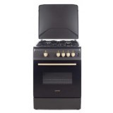 Aragaz Nobeltek NLT 6603NM/FG1, 60x60, plita si cuptor gaz, grill, aprindere electrica, iluminare cuptor, gratare din fonta, negru mat