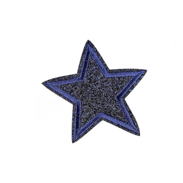 Aplicatie termoadeziva Crisalida, stea 6.5 cm, cu sclipici, Bleumarin