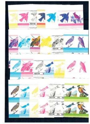 Nevis 1985 - Păsări, Audubon, probe progresive de culoare nedantelate foto