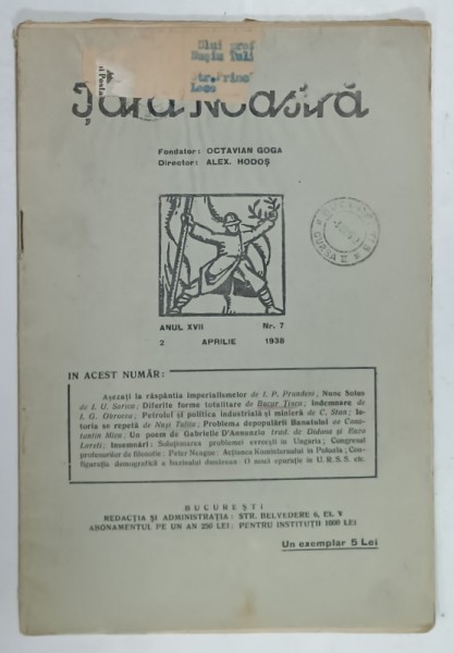 TARA NOASTRA , REVISTA , FONDATOR : OCTAVIAN GOGA , NR. 7 , 1938