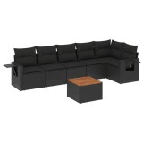 Cumpara ieftin Set canapele de gradina cu perne, 7 piese, negru, poliratan