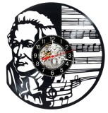 Ceas de perete decorativ disc vinil, Wolfgang Amadeus Mozart &amp; Portativ Muzical, Negru, 30 cm, Muzica Clasica