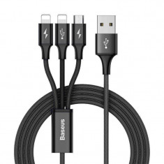Cablu de date Baseus Rapid 3 in 1, 2x Lightning/Micro-USB, 3A, 1.2m, Negru foto