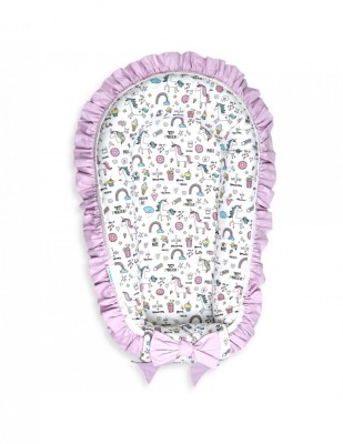 Baby Nest Premium din Bumbac, unicorn cu roz deschis foto