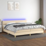 Cumpara ieftin Pat cu arcuri, saltea și LED, crem, 200x200 cm, textil