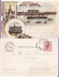 Constanta, Dobrogea - Litografie 1898- Portul, Statuia Ovidiu