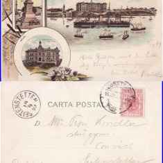 Constanta, Dobrogea - Litografie 1898- Portul, Statuia Ovidiu
