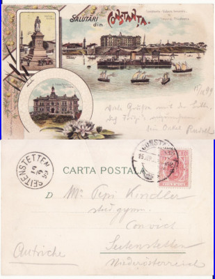Constanta, Dobrogea - Litografie 1898- Portul, Statuia Ovidiu foto