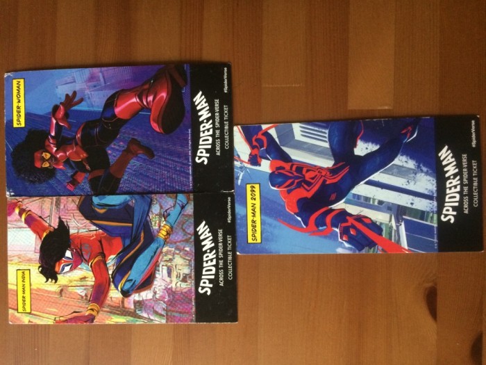 cartonase set 3 bilete de colectie Spider Man Across the Spider verse fata verso 19,5 X 10,5 cm