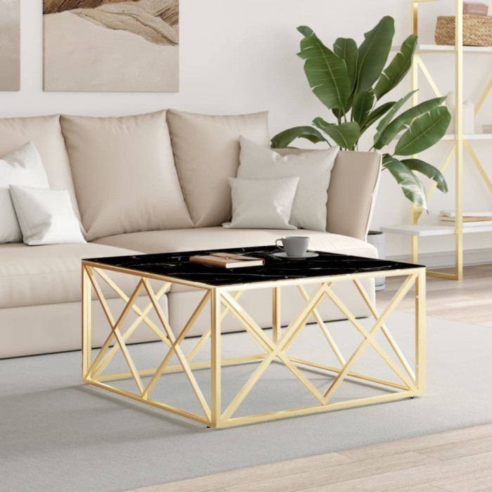 Gossi masa de cafea, auriu, 80x80x40 cm, otel inoxidabil si sticla