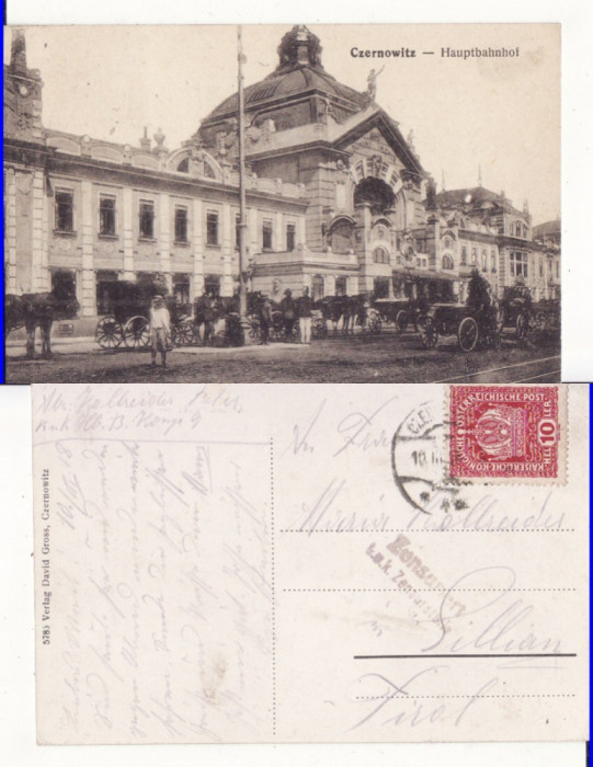 Cernauti ( Bucovina )- Gara -edit. Gross-cenzura militara WWI, WK1,rara