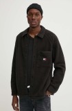 Tommy Jeans geacă cu aspect de cămașă culoarea negru, de tranzitie, DM0DM19647