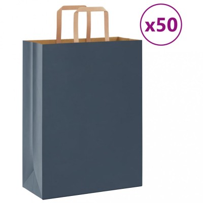 vidaXL Saci de h&amp;acirc;rtie 50 buc cu m&amp;acirc;nere Albastru 26x12x35 cm 4101912 foto