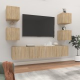 Set dulap TV, 6 piese, stejar sonoma, lemn prelucrat