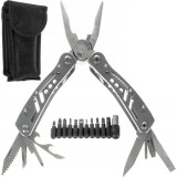 Briceag metalic multifunctional 13 in 1, otel inoxidabil, cu 11 biti si husa de depozitare, pentru camping, pescuit si drumetii