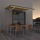 vidaXL Copertină retractabilă manual cu LED, galben și alb, 450x350 cm