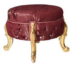 Scaunel baroc din lemn masiv auriu cu tapiterie rosie BAR038