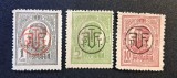 Emisiunea Provizorie de Taxă / PTT (1918&ndash;1919) - Lot de 3 Mărci Poștale (1b, 5b, 10b, Supratipar Monogramă Circulară, Dintelate, Ștampilate) RO1