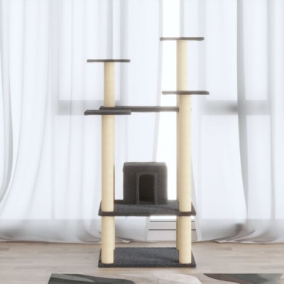 vidaXL Ansamblu pisici cu st&amp;acirc;lpi din funie de sisal, gri &amp;icirc;nchis 110 cm 171481 foto