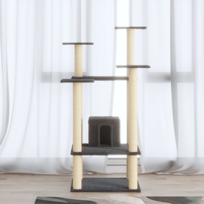 vidaXL Ansamblu pisici cu st&acirc;lpi din funie de sisal, gri &icirc;nchis 110 cm 171481