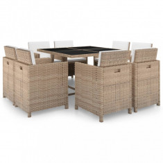 vidaXL Set mobilier de exterior cu perne, 9 piese, bej, poliratan