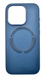 Husa din piele ecologica compatibila MagSafe pentru Apple iPhone 15 Pro, Albastru inchis