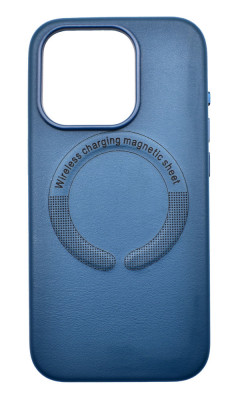 Husa din piele ecologica compatibila MagSafe pentru Apple iPhone 15 Pro, Albastru inchis foto