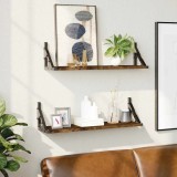 Rafturi perete vidaXL, 2 buc, stejar fumuriu, 60x15x15.5 cm, maro, suspendate, design modern