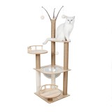 Ansamblu Joaca Pisici LEXI Crem, 132cm - Turn Pisici cu Platforme, St&acirc;lpi Sisal, Loc Odihnă, Joacă și Relaxare