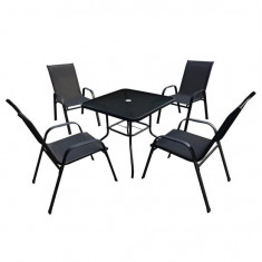 Set mobilier gradina/terasa, negru, 1 masa, 4 scaune, Chomik GartenVIP DiyLine