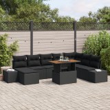 Gossi set de dining pentru gradina 9 piese cu perne negru poliratan acacia