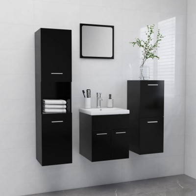 Set mobilier de baie, negru, lemn prelucrat foto