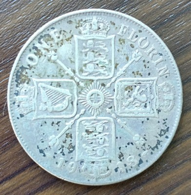 Moneda Regatul Unit - 1 Florin 1918 - Argint foto