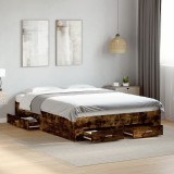 VidaXL Cadru pat cu sertare stejar fumuriu 140x190 cm lemn prelucrat