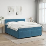 Cumpara ieftin Pat boxspring cu saltea Albastru inchis 160 x 200 cm Catifea