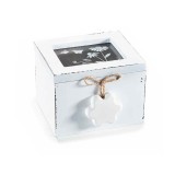 Cumpara ieftin Cutie pliculete ceai sticla lemn alb vintage 10 x 9,5 x 7 H