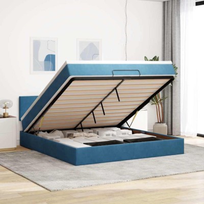 vidaXL Cadru de pat otoman cu saltea Albastru &amp;icirc;nchis 160x200cm catifea 3312564 foto