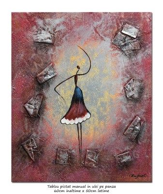 Tablou pictat manual, Balerina stilizata, 60x50cm ulei pe panza in relief, efect 3D foto