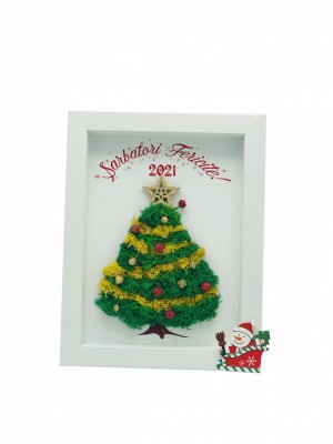 Decoratiune de Craciun, Brad din licheni in rama, Multicolor, 19x24 cm, Eventissimi foto