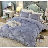 Cumpara ieftin Lenjerie de Pat, din Catifea cu Broderie pentru Pat Dublu, 4 Piese, Gri - JO719
