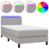 Cumpara ieftin Pat cu arcuri, saltea si LED, gri deschis, 90x200 cm, textil