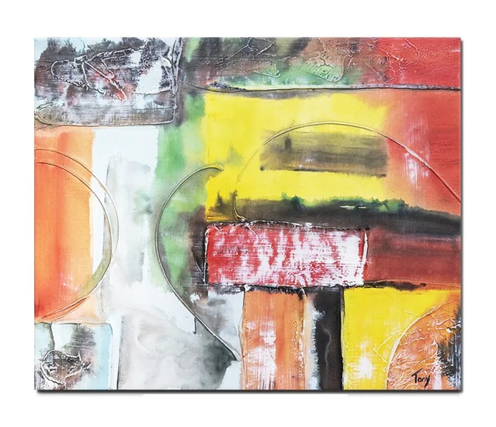 Tablou abstract pictat manual, Fantezie in abstract 20, 60x50cm ulei pe panza in relief efect 3D, gata de agatat pe perete