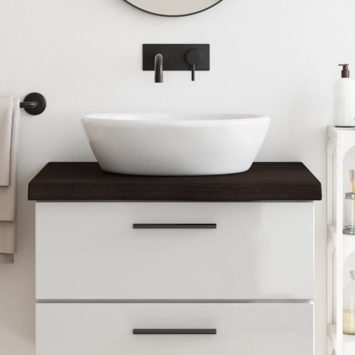 vidaXL Blat de baie, gri &icirc;nchis, 80x60x(2-6) cm, lemn masiv tratat