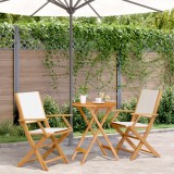 VidaXL Set mobilier bistro, 3 piese, textil alb crem/lemn masiv